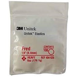 3M Unitek Elastics, Heavy 6 oz, 1/4 in, Fred, 404-636, 100-Pack ( 30 Pk/Box)