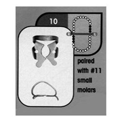 HuFriedyGroup Satin Steel Rubber Dam Clamp - #10 - Molars Upper Left Low Right