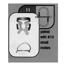 HuFriedyGroup Satin Steel Rubber Dam Clamp - #11 - Molars Upper Right Low Left