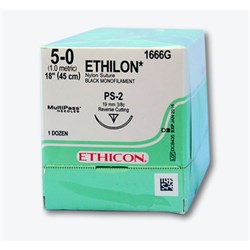 Johnson & Johnson Suture Ethilon, 19mm, 5/0, PS2, 3/8 Circle Reverse Cut, 45cm, 12-Pack