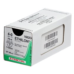 Johnson & Johnson Suture Ethilon Nylon, 16mm, 5/0, PS2, 3/8 Circle Reverse Cut, 12-Pack