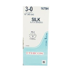 Johnson & Johnson Suture Ethicon Silk, 19mm, 3/0, PS2, 3/8 Circle Reverse Cut, 12-Pack