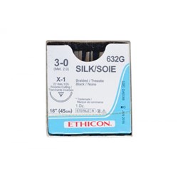 Johnson & Johnson Suture Ethicon Silk, 22mm, 3/0, X-1, 1/2 Circle Reverse Cut 45cm, 12-Pack