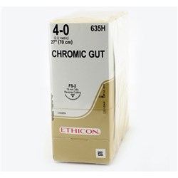 Johnson & Johnson Suture Ethicon Chromic Gut, 4/0, 19mm FS2, 3/8 Circle Reverse Cut, 36-Pack