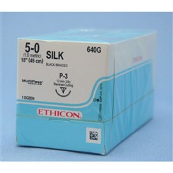 Johnson & Johnson Suture Ethicon Silk, 13mm, 5/0, P3, 3/8 Circle Reverse Cut, 12-Pack