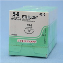 Johnson & Johnson Suture Ethicon Nylon, 5/0, 19mm, FS2, 3/8 Circle Reverse Cut, 12-Pack