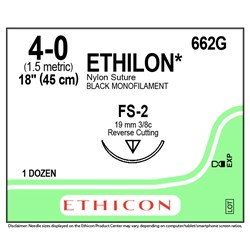 Johnson & Johnson Suture Ethicon Nylon, 4/0, 19mm, FS2, 3/8 Circle Reverse Cut, 12-Pack