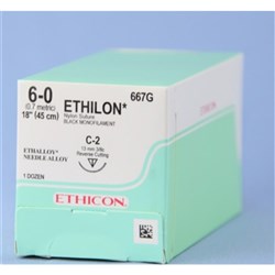 Johnson & Johnson Suture Ethicon Nylon, 6/0, 13mm, C2, 3/8 Circle Reverse Cut, 12-Pack