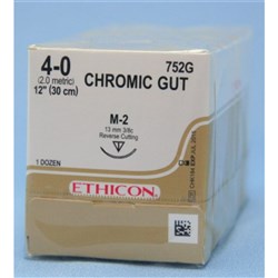 Johnson & Johnson Suture Ethicon Chromic Gut, 4/0, 13mm M2, 3/8 Circle Reverse Cut, 12-Pack