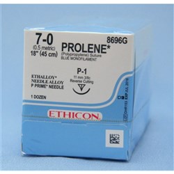 Johnson & Johnson Suture Ethicon Prolene, 10.5mm, 7/0, P1, 3/8 Blue Circle Reverse Cut, 12-Pack