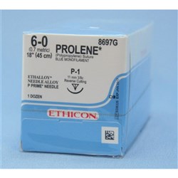 Johnson & Johnson Suture Ethicon Prolene, 13mm, 6/0, P1, 3/8 Circle Reverse Cut, 12-Pack