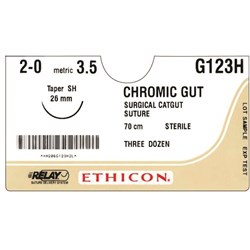 Johnson & Johnson Suture Ethicon Chromic Gut, 2/0, 26mm SH, 1/2 Circle Taper Point, 36-Pack