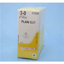 Johnson & Johnson Suture Ethicon Plain Gut, 26mm, 3/0, SH, 1/2 Circle Taper Cut, 12-Pack