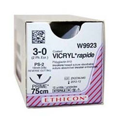 Johnson & Johnson Suture Ethicon Vicryl Rapid, 4/0, 19mm, PS2, 3/8 Circle Reverse Cut 75cm