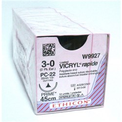 Johnson & Johnson Suture Ethicon Vicryl Rapid, 13mm, 4/0, P3, 3/8 Circle Reverse Cut, 36-Pack
