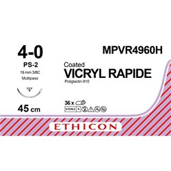 Johnson & Johnson Suture Ethicon Vicryl Rapid, 4/0, 19mm, PS2, 3/8 Circle Reverse Cut 45cm