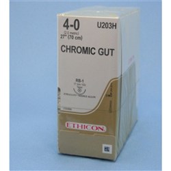 Johnson & Johnson Suture Ethicon Chromic Gut, 4/0, 17mm RB1, 1/2 Circle Taper Point, 36-Pack