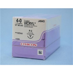 Johnson & Johnson Suture Vicryl Plus, 13mm, 4/0, P3, 3/8 Circle Reverse Cut, Undyed, 12-Pack