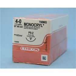 Johnson & Johnson Suture Ethicon Monocryl, 4/0, U/D, PS2, 45cm, 12-Pack