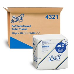 Kimberly-Clark Scott Toilet Tissue - 1ply - Soft Interleaved - 500 sheets, 36-Pack