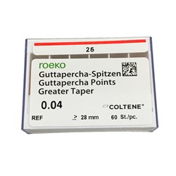 Roeko Greater Taper Gutta Percha Points - Size 25 - 0.04 Taper, 60-Pack