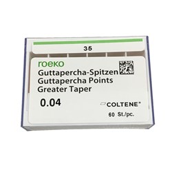 Roeko Greater Taper Gutta Percha Points - Size 35 - 0.04 Taper, 60-Pack