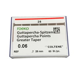Roeko Greater Taper Gutta Percha Points - Size 25 - 0.06 Taper, 60-Pack