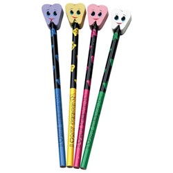 Sherman Tooth Shaped Pencil and Eraser - Assorted Colours, 36-Pack