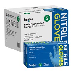 Saniflex Blue Nitrile Gloves - Powder Free - Small, 100-Pack - Carton of 10 Boxes