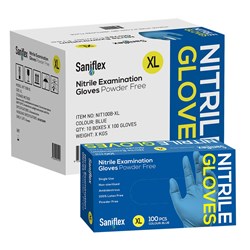 Saniflex Blue Nitrile Gloves - Powder Free - Extra Large, 100-Pack - Carton of 10 Boxes