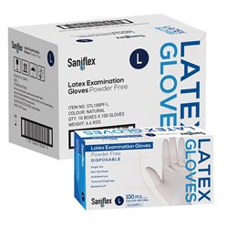 Saniflex Latex Exam Gloves - Powder Free - Large, 100-Pack - Carton of 10 Boxes