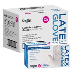 Saniflex Latex Exam Gloves - Powder Free - Extra Small, 100-Pack - Carton of 10 Boxes