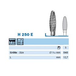 Komet Tungsten Carbide Bur - H250E-040 - Cutter - Straight (HP), 1-Pack