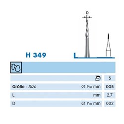 Komet Tungsten Carbide Bur - H349-005 - Extra Fine Tip - Straight (HP), 5-Pack