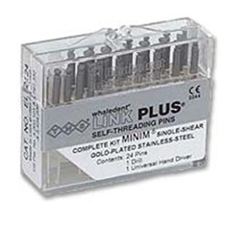 Coltene TMS Link Plus - Self Threading Pins - Regular - 0.675mm - Single Shear - Gold Plated Stainless Steel, 24-Pack