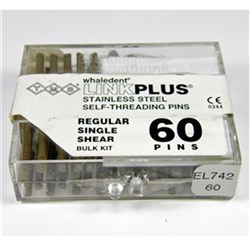 Coltene TMS Link Plus - Self Threading Pins - Regular - 0.675mm - Single Shear - Gold Plated Stainless Steel, 60-Pack