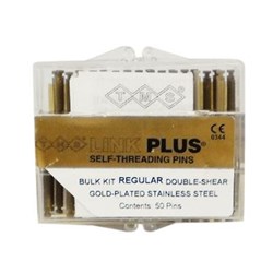 Coltene TMS Link Plus - Self Threading Pins - Regular - 0.675mm - Double Shear - Gold Plated Stainless Steel, 60-Pack
