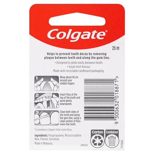 CG-1221707N - Colgate Total Mint Waxed Durable Dental Floss 25m x 6