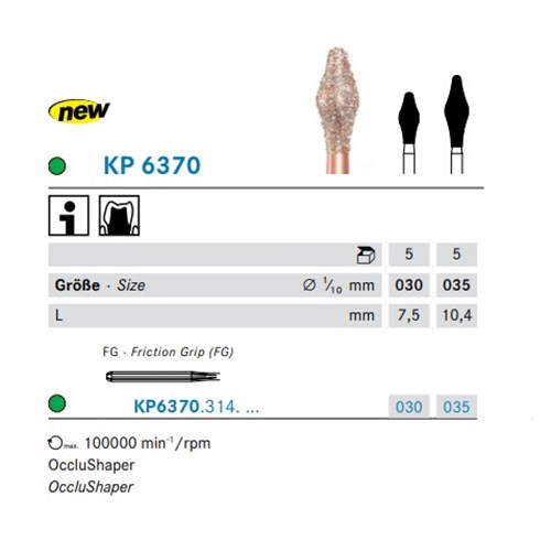 DKP6370314030X5 DIAO Diamond Bur FG #KP6370-030 Premolar OccluShaper