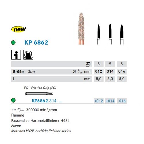 DKP6862314016X5 DIAO Diamond Bur FG #KP6862-016 Flame 