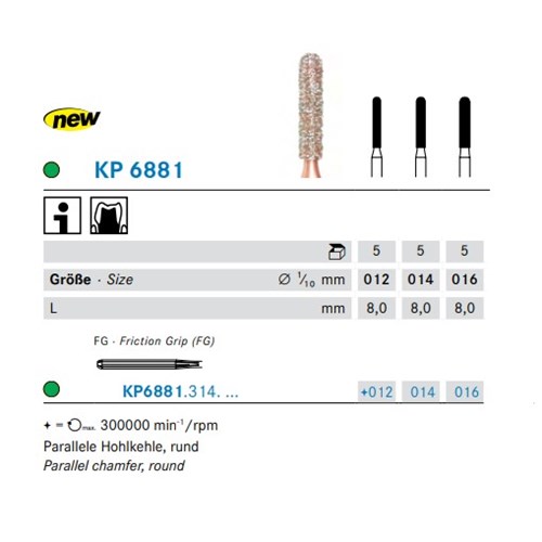 DKP6881314016X5 DIAO Diamond Bur FG #KP6881-016 Round Parallel Chamfer
